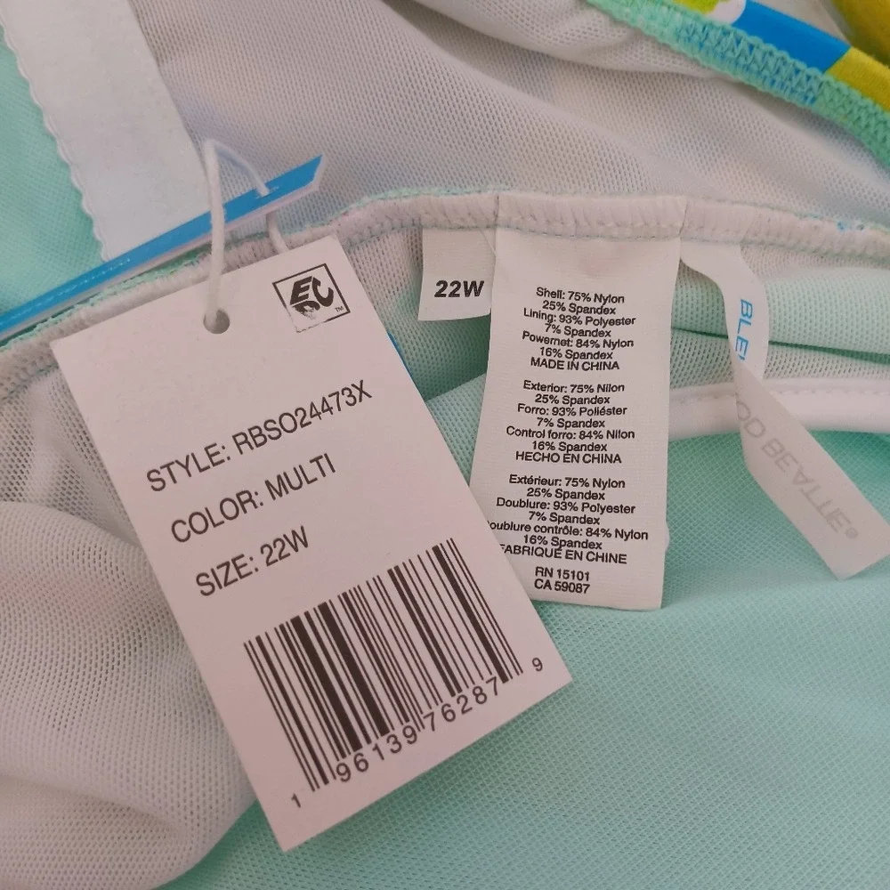 Bleu Rod Beattie Tankini Top Womens 22W Multi Floral Ruched V-Neck RBSO24473X